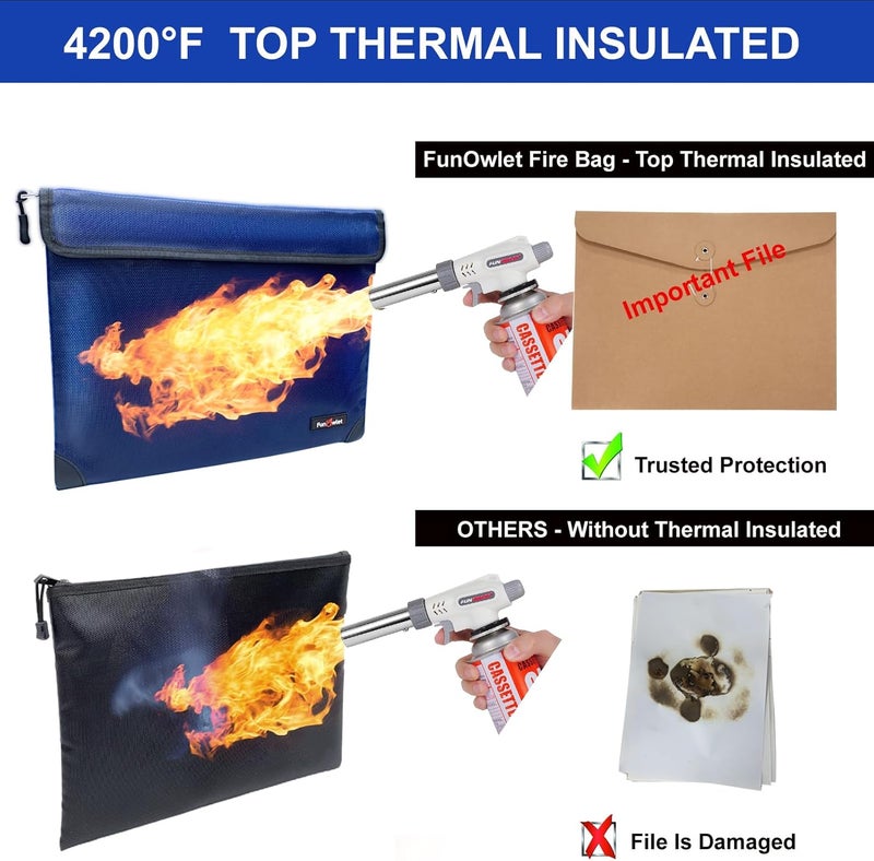FunOwlet Store Fireproof Waterproof Money Document Bag - with 4200°F Heat Insulated, Safe Fireproof Storage Pouch with Zipper, Upgraded 8 Layers of Functional Materials for Documents,Valuables (11"x7.7", Blue) - Image 4